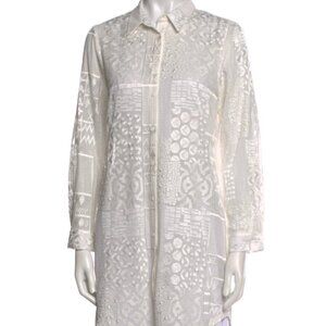 Alice + Olivia Embroidered White Shirt Dress in Medium
